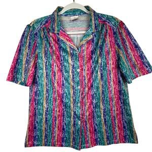 Vintage Graff Californiawear Women Sz 14‎ Shirt Blouse 80s 90s Watercolor Stripe